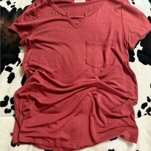 Red V-Neck Short Sleeve T-Shirt